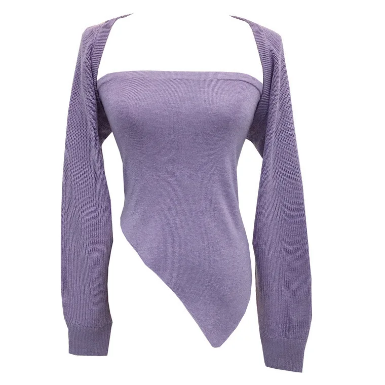 7053 캐시미어 퓨어 디자이어 투피스 세트 ~ 가을 겨울 신상 홍콩 스타일 불규칙한 밴드 튜브탑 + 숄 여성용