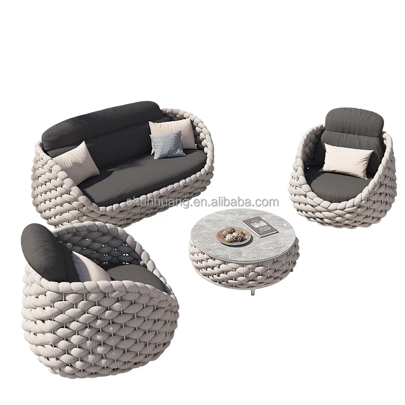 All Hand-made Outdoor Balcony Webbing Furniture Rope Sofa Set Outdoor Furniture Set Sofa & Coffee Table Set