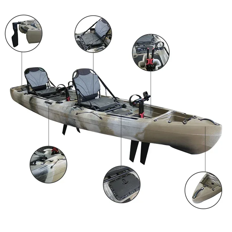 Double Seat Sit-on-Top PE Plastic Kayak with Pedal Drive 2-Person Kayak for Ocean Waters & River Tours for Fishing