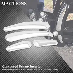 4xMotorcycle 3D Swingarm Frame Insert Chrome Cover For Harley Heritage Softail Custom Fat Boy Lo Deluxe FLSTN FXSTC 2008-2017
