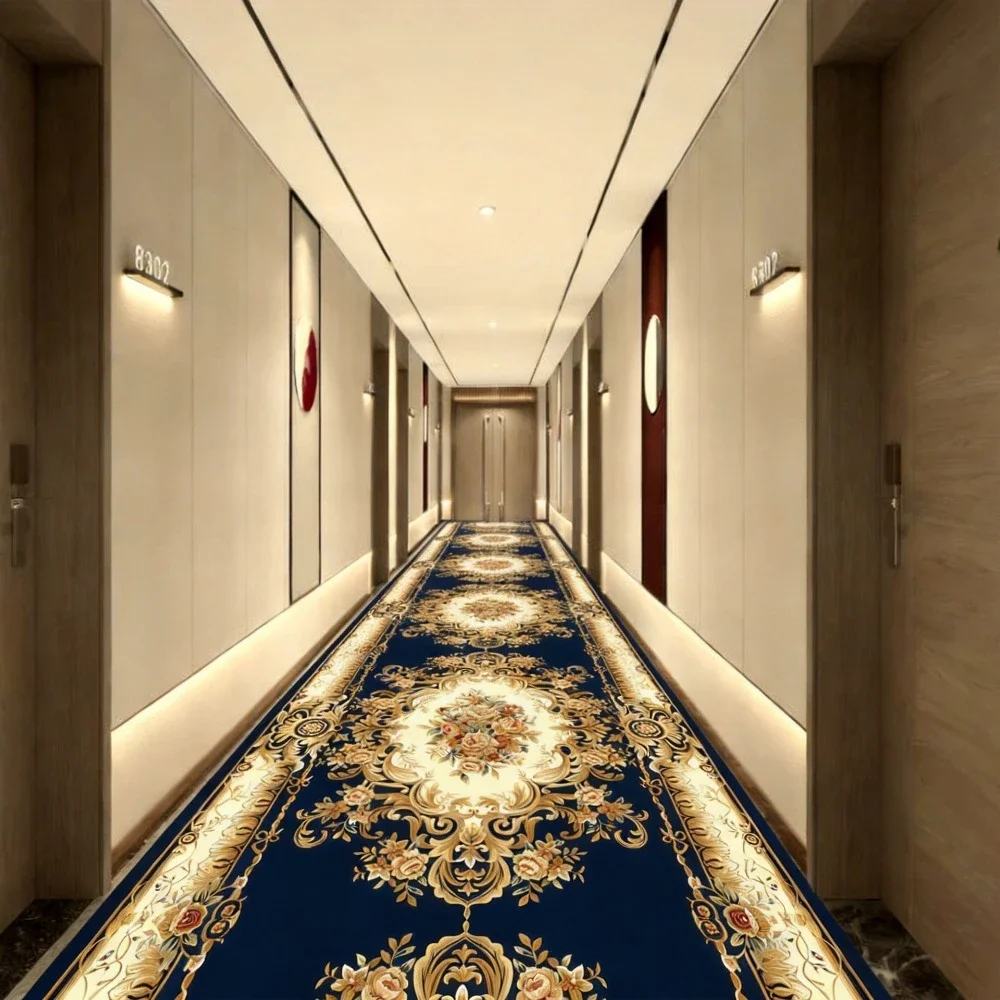 Retro Long Corridor Carpet Runners Aesthetic Luxury Hotel Hallway Decoration Home Aisle Non-slip Long Mat Walkway Rug Washable