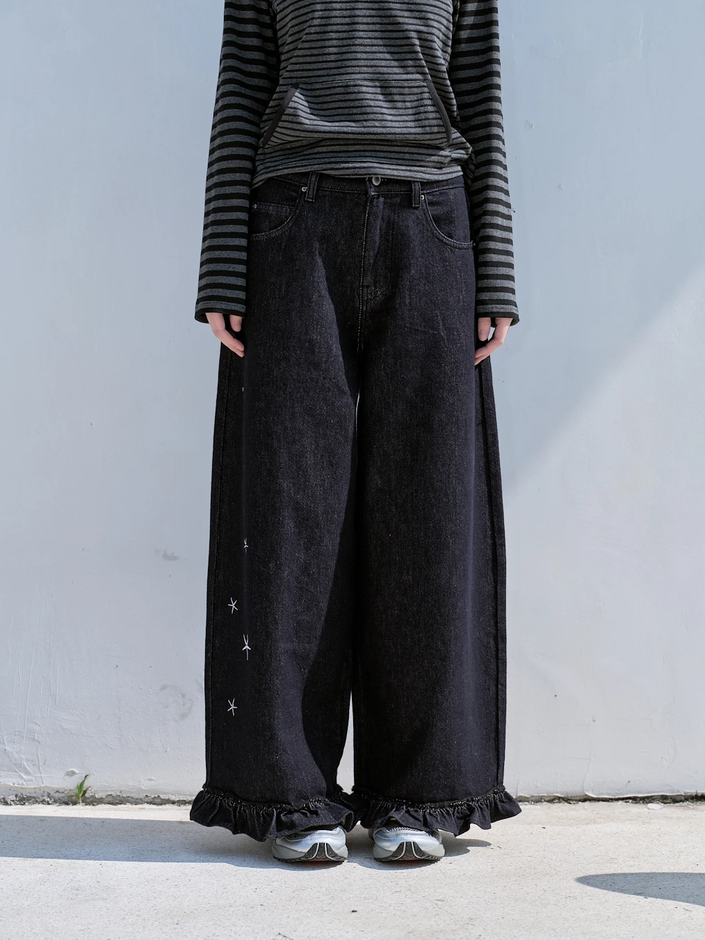 

Оригинальные винтажные широкие джинсы с вышивкой Odder, женские свободные универсальные повседневные брюки с прямым подолом, весенние обычные брюки с...