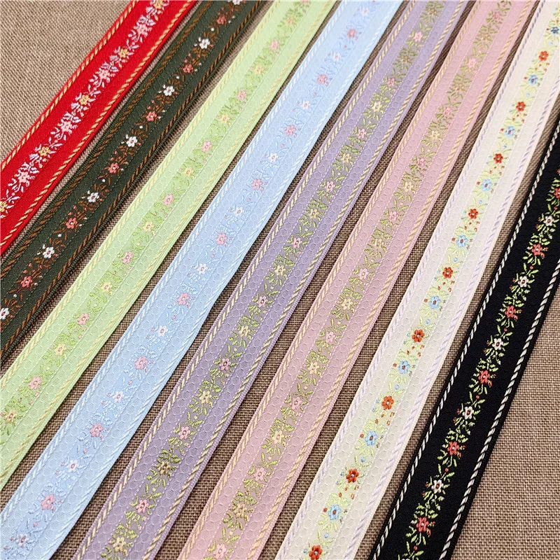 

50Yards 25-35MM Lovely Shiny Little Flower Embroidered Jacquard Ribbon Webbing Lace For DIY Hair Ornaments