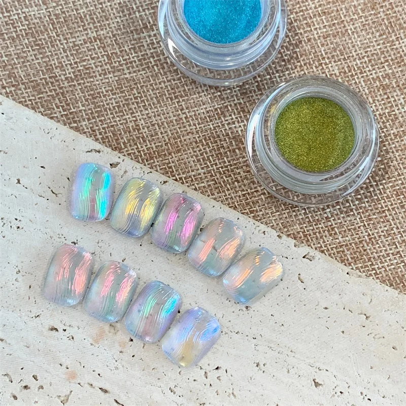HNDO 9 Color Aurora Chrome Powder Metallic Mirror Effect for Gel Polish Nail Art Decoration Design Color Shift Pigment Dust