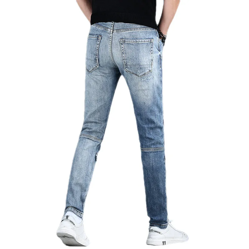 Pantalones vaqueros rasgados retro para hombre, pantalones largos informales lavados con costuras nostálgicas, estilo coreano, moda de calle