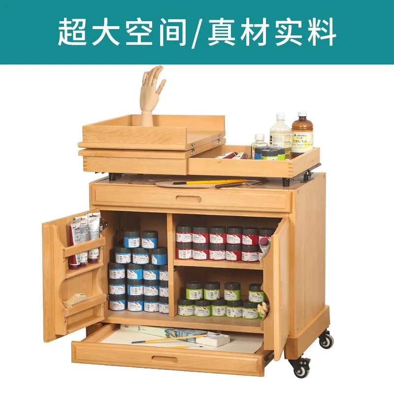 All solid wood lifting multi-functional oil painting car painting cabinet storage cabinet fifth floor mobile placement table