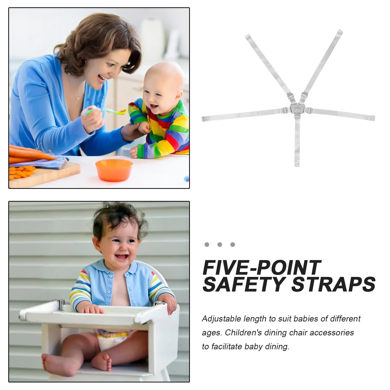 Baby Safety Harness 5 Point System Adjustable Straps for High Chairs Strollers Prams Dining Chairs Infant Toddler Secure Fit