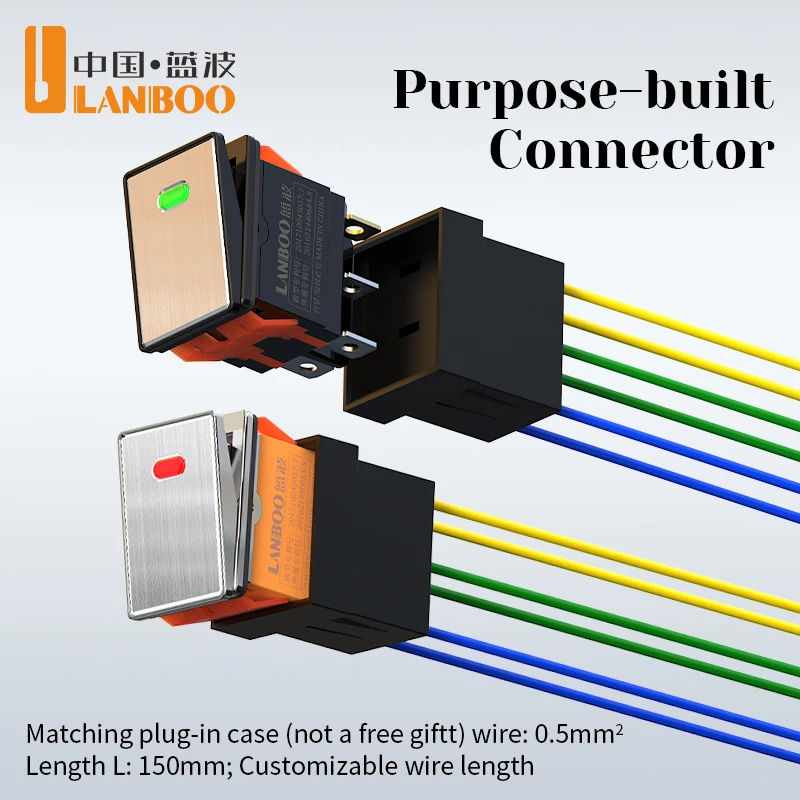 LANBOO 2822/2NO/4 pin/Latching high-end rocker switch. Available in gold, silver and black panel colors for selection.
