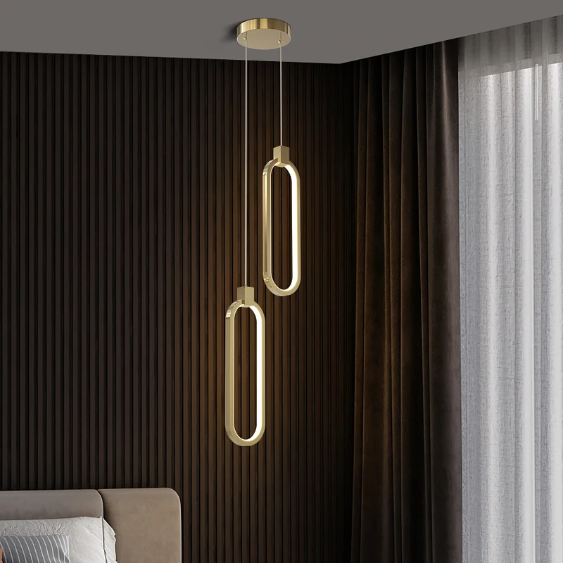 

All copper bedside chandelier bedroom modern minimalist creative Internet celebrity design sense long line minimalist