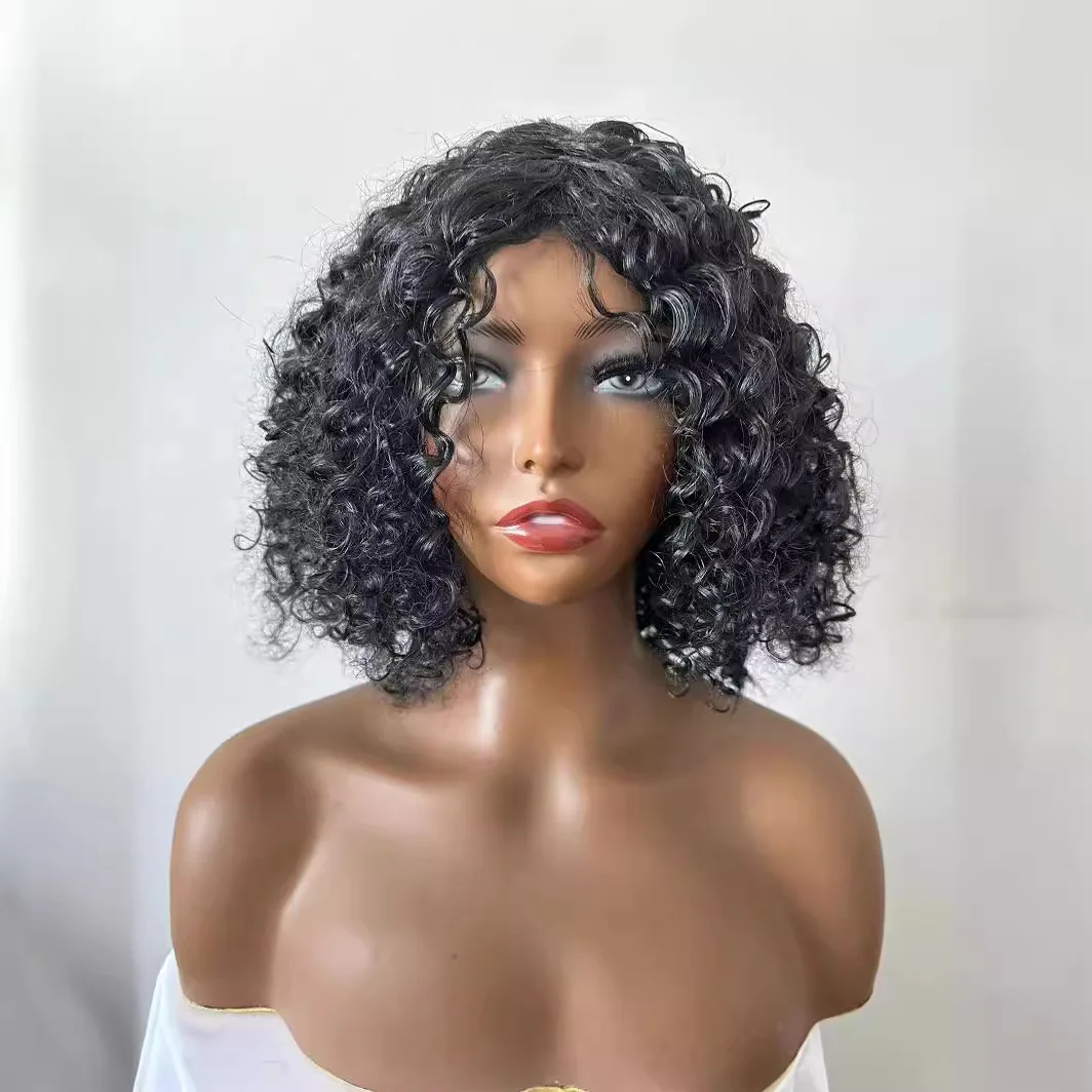 Peruca afro para mulheres negras, peruca afro encaracolada macia com cabelo humano, peruca afro grande para uso diário em festas, peruca completa feita à máquina