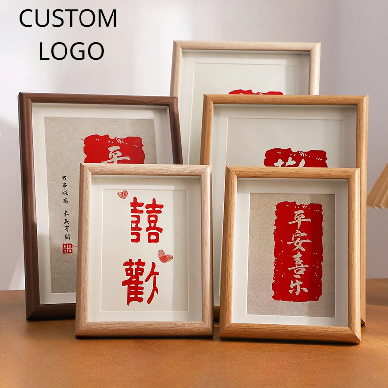 

Wooden Customized LOGO Photo Frame 5 6 7 8 10 Inches A4 Laer Engrave Wood Photograph Display Personalized Picture Decoration