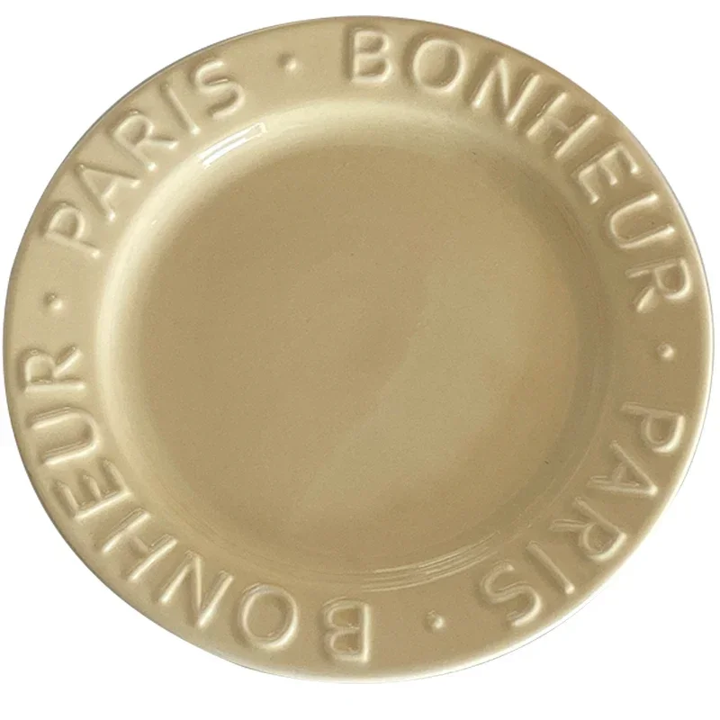 Ceramic Dessert Plate with Relief Letter, Fruit Salad Plates, Western Food Steak Afternoon Tea Cake Dishes, Korean, Gentle Cream