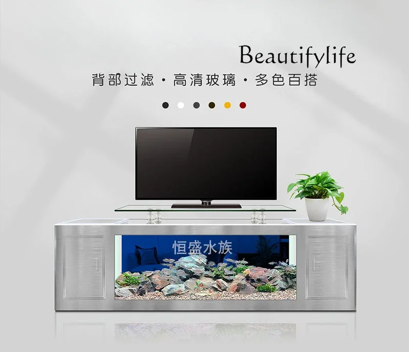 T TV Cabinet Fish Tank Living Room New Home Floor Large Ecological Glass Water-free Goldfish Turtle Tank