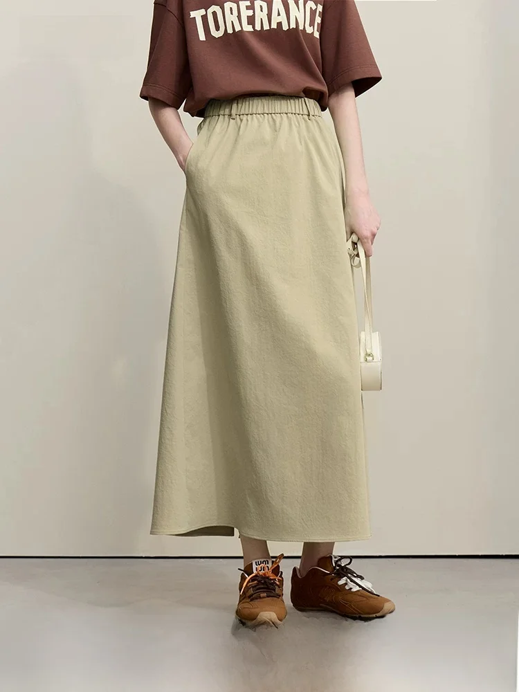 

Casual Style Embroidered Split Skirt Women's Midi Skirt Elastic Waist Outdoor Leisure Fashion Summer New Arrival A-Line Skirt