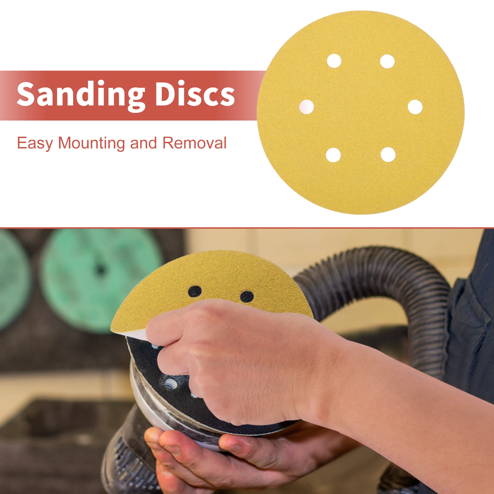 UXCELL 6 Inch 6 Hole Sanding Pad 50 PCS Sanding Discs 150 Grits Sheet Polishing Sandpaper Round Hook and Loop Sander Plate