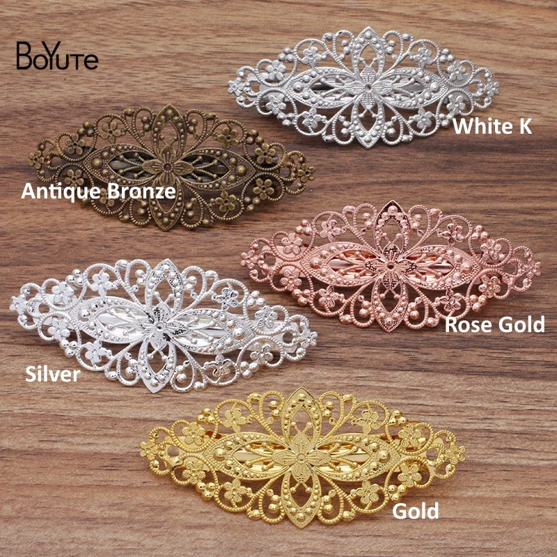 BoYuTe (10 Pieces/Lot) Metal Brass Filigree Flower Hairpin Base Women Hair Clips Handmade Materials