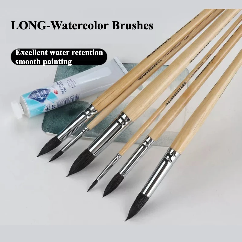 Russian White Nights Artist Watercolor Paint Brush, Squirrel Hair, 24pcs Different Sizes Detail Brush for Watercolor, Gouache
