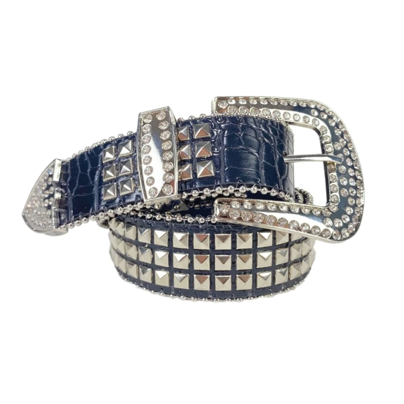 

Adjustable Length Waist Belt with Diamond Pin Buckle Adult Waistband PU Belts for Rivet Decors Costume Wear Resistant Dropship