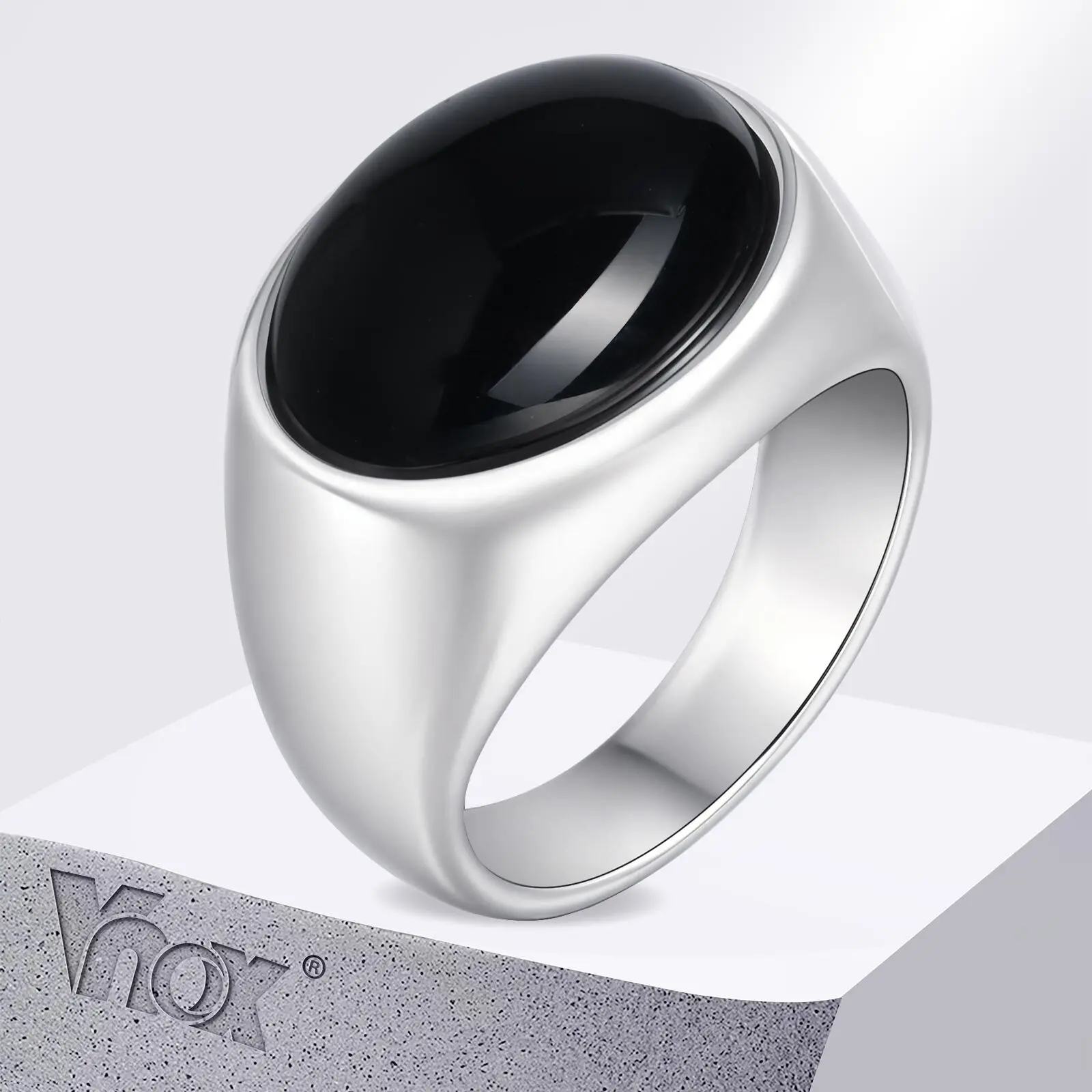 Vnox 15.5/17.5mm Chunky Oval Agate Stone Signet Rings for Men, Stainless Steel Fraternal Rings,Polished Comfort Wear Finger Band