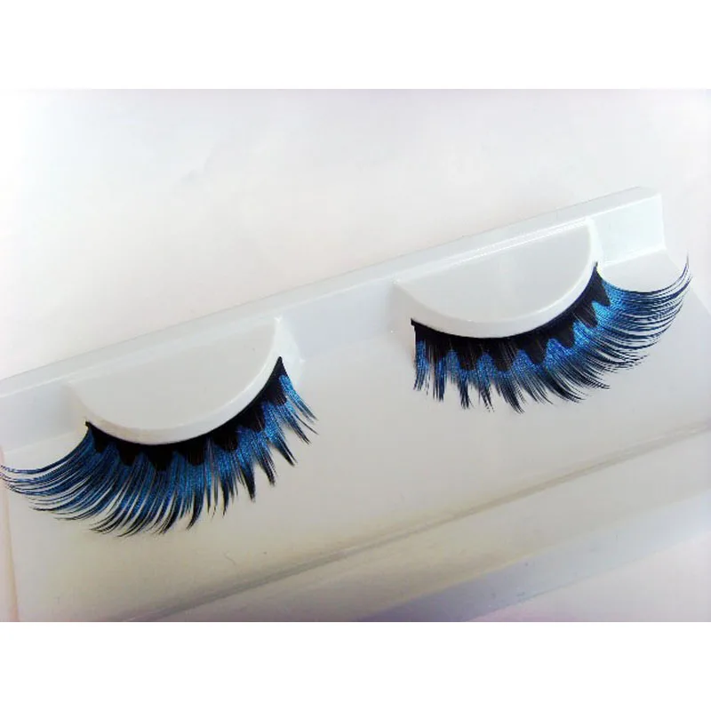 1 pairs colorful blue black staining natural false eyelashes cross exaggerated stage false eye Lashes makeup tool R011