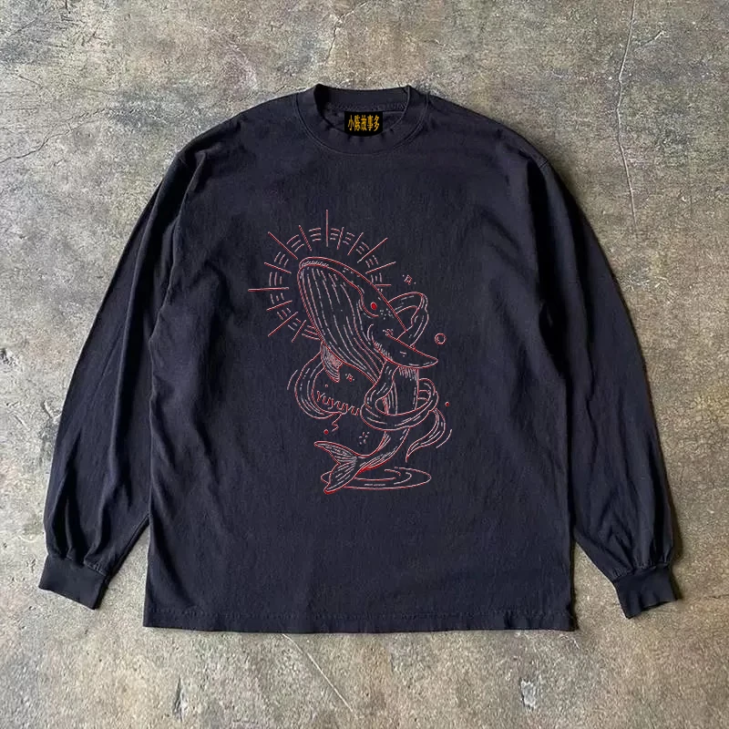 Heavyweight 310g Pure Cotton Long Sleeve T-Shirt American Retro Oversize Streetwear Versatile Comfortable Cotton round Neck Tee