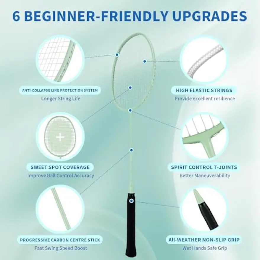 4-Piece Carbon Fiber Badminton Set with Rackets, Shuttlecocks, Grips & Bag - Lightweight 90g for Backyard Games