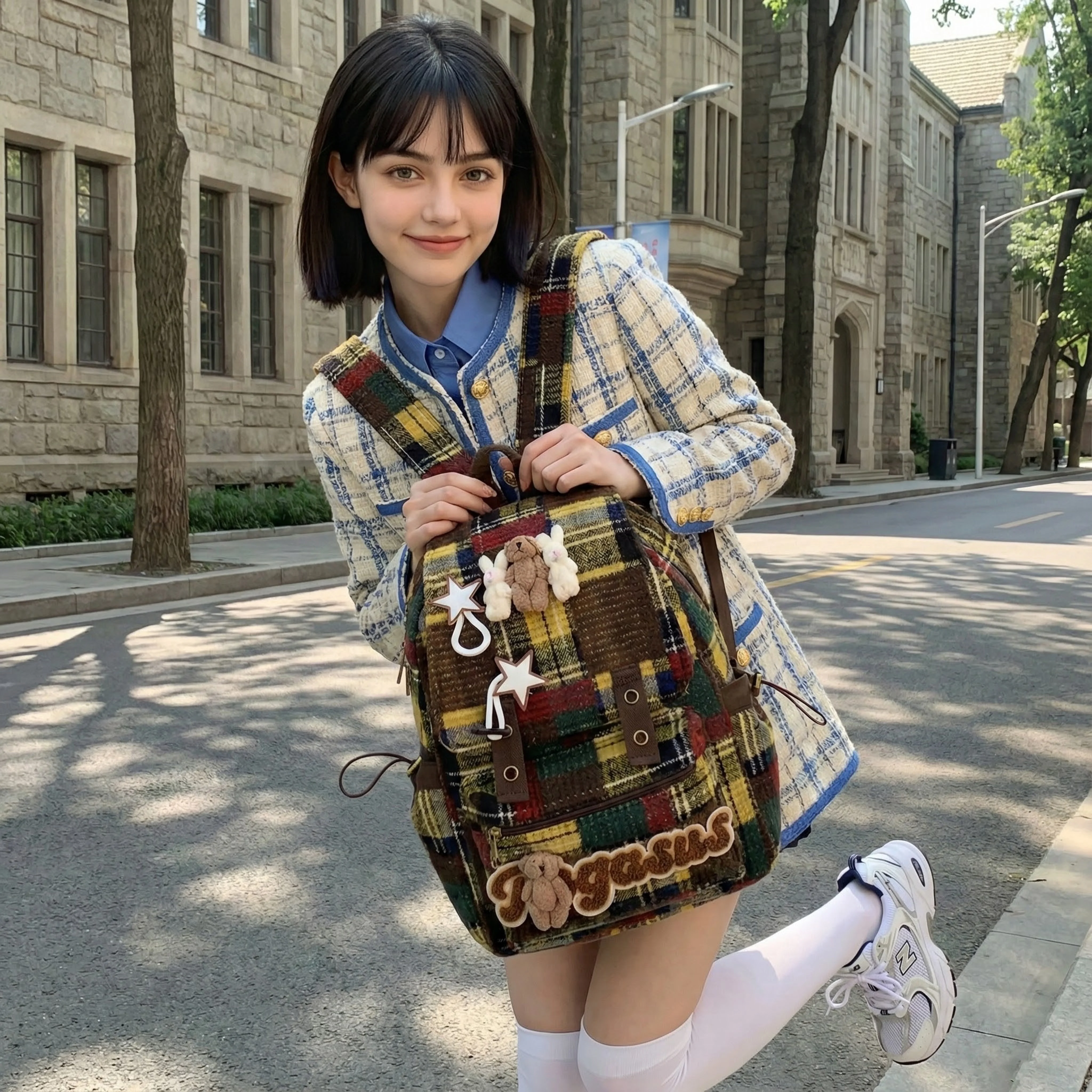 Daypack Cute Color Block Plaid Lightweight Backpack Girls Ideal  High School College Daily Commute Women's  Weekend School Bag