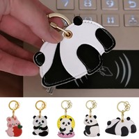 Lovely Lotus Panda Access Card Holder PU leather Cute Rabbit Pendant Keychain Keyring Creative Access Control Card Cover Unisex