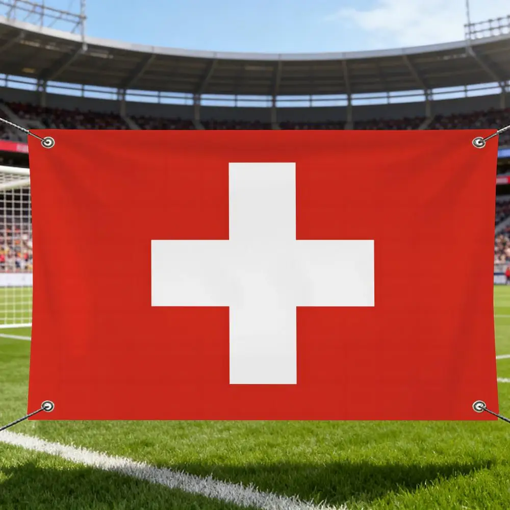Switzerland Flags Horizontal High Density Knitted Fabric European Simple For Durable Outdoor Indoor Use