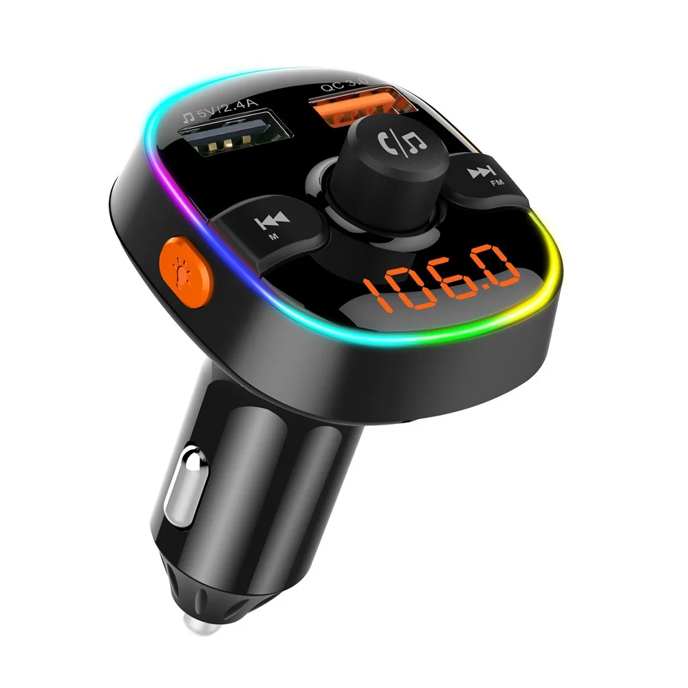 

Bluetooth 5.0 FM Transmitter Handsfree Car Radio Modulator MP3 Player QC3.0 Double USB Fast Charger Adapter for Car