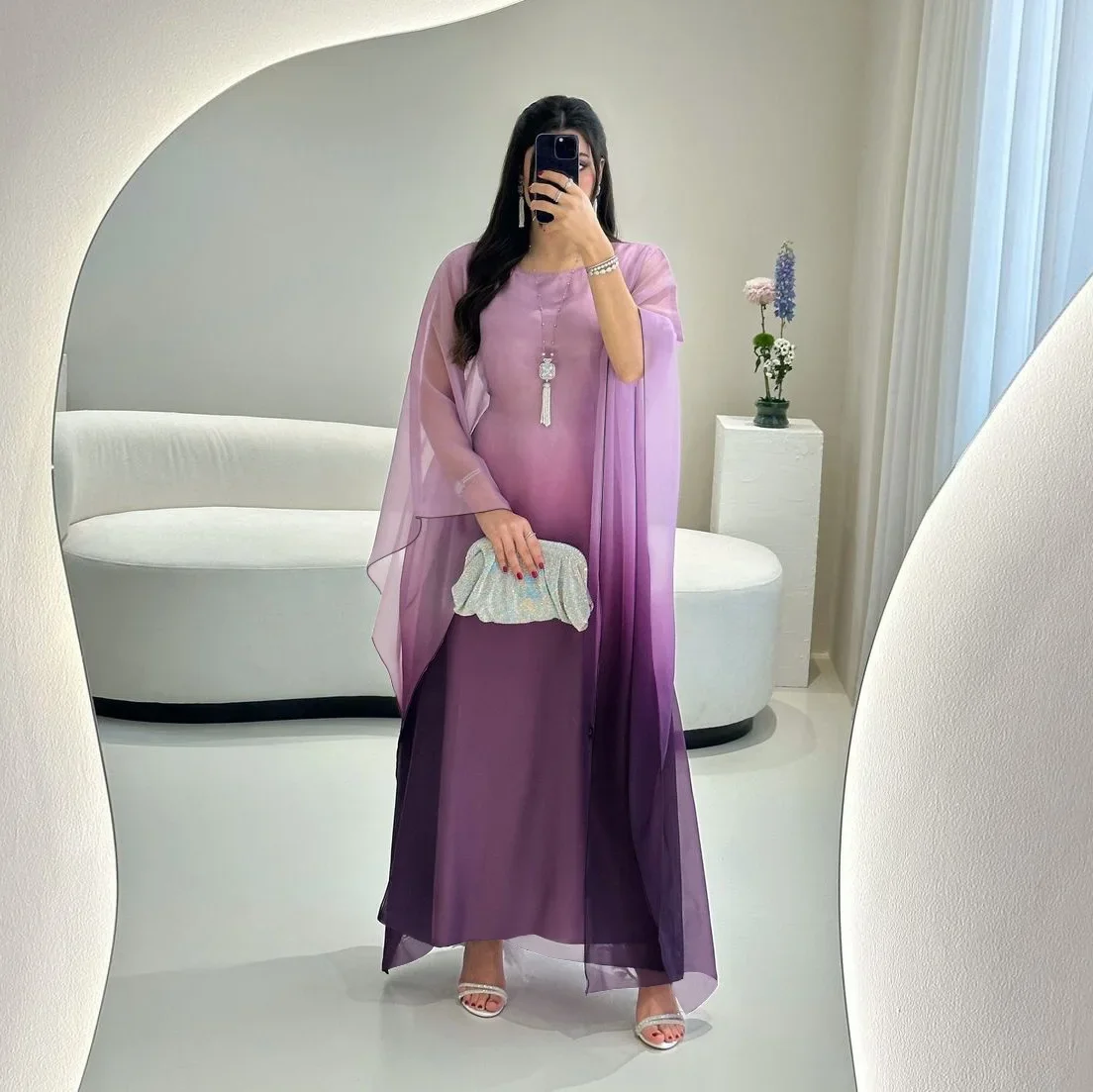 Summer Satin Abaya Gradient Muslim Party Long Dress Dubai Evening Dresses for Women Turkey Islamic Modest Clothing Kaftan Robe