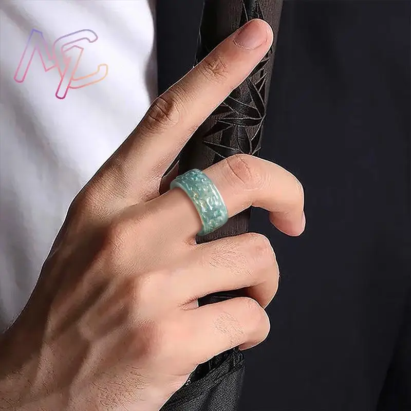 Myanmar Jadeite Taotie Ring Fashion Accessories Gemstone Emerald Real Burmese Jade Natural Jewelry Talismans Carved Stone - view 3