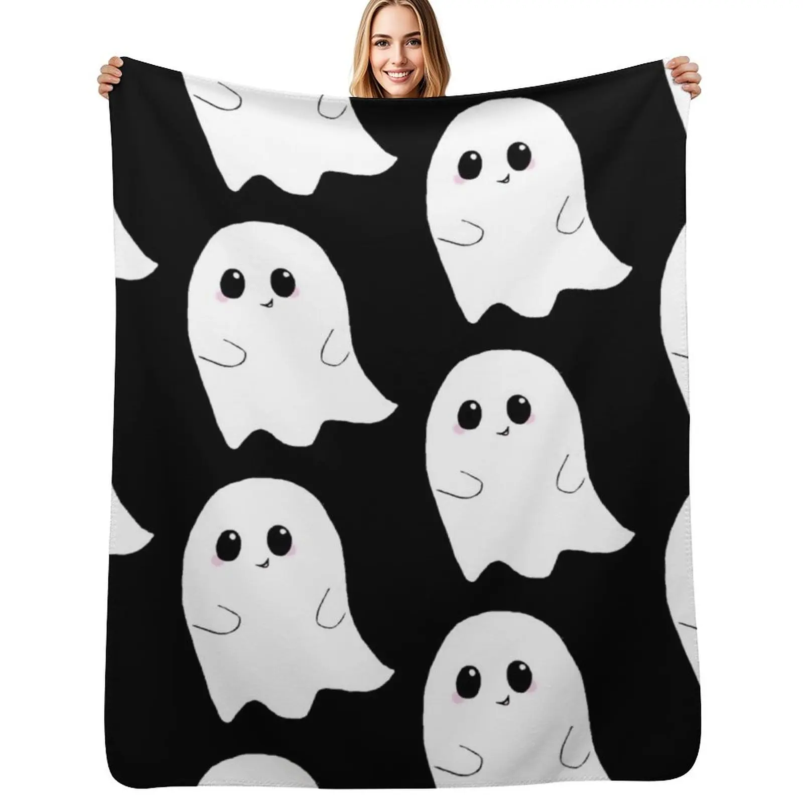 Cute Ghost Throw Blanket Warm Accent Blanket for Living Room Decoration