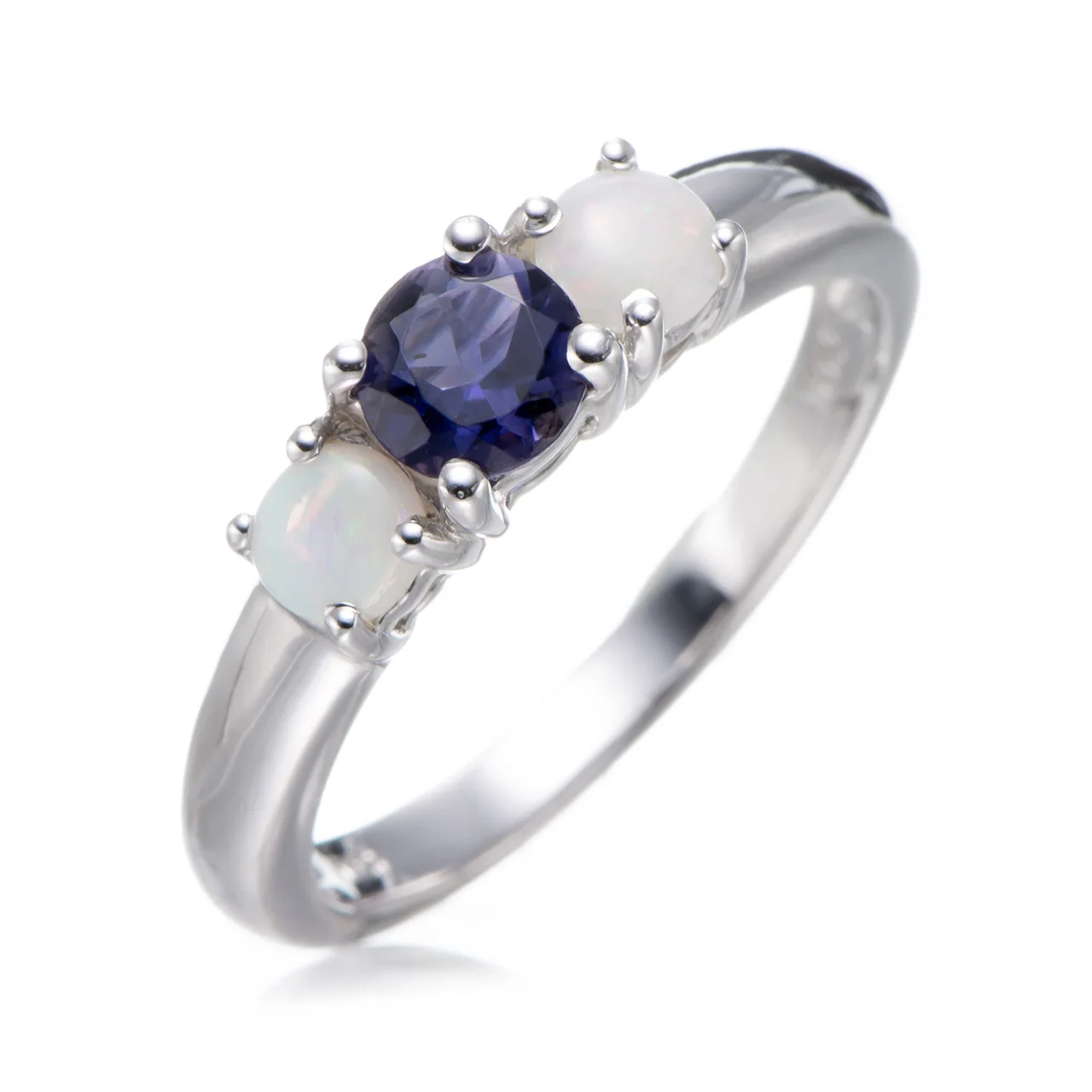 Iolite and Opal Rhodium Over Sterling Silver Ring