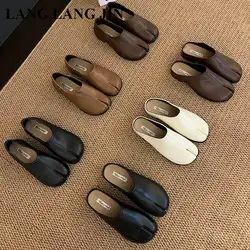 Women Split Toe Mary Jane Lolita Flats Lady Retro Vintage Kawaii Designer Leather Loafers Girl Elegant Cute Platform Church Shoe