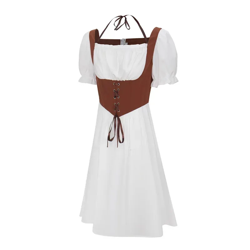 Maxi bata Medieval de manga corta para mujer, vestido Vintage de hada elfo, ropa gótica vikinga celta renacentista, vestido de baile de fantasía fff