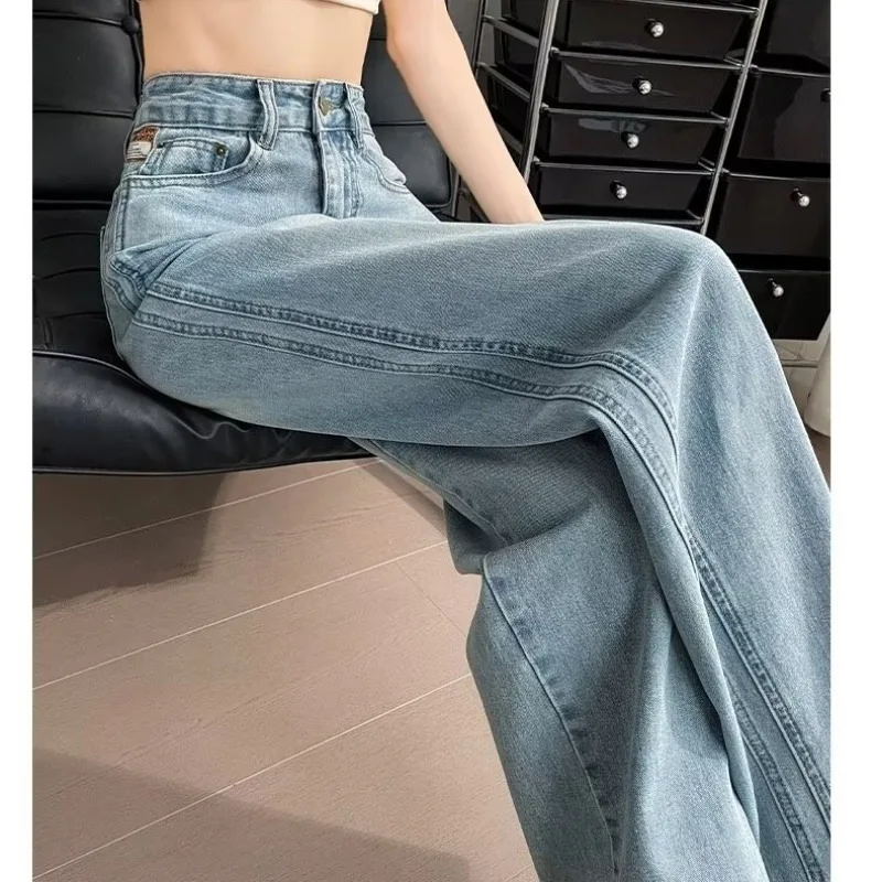 

High Waist Jeans Women's 2026 New Wide Leg Pants Straight Pants Casual Loose Fit Ladies Streetwear Denim Trousers