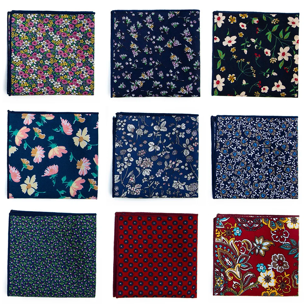 Hoge Kwaliteit mannen Katoen Gedrukt Bloemen Pocket Handdoek Kleine Zakdoek Vierkante Westerse Accessoires Pocket Sjaal Hanky Katoen