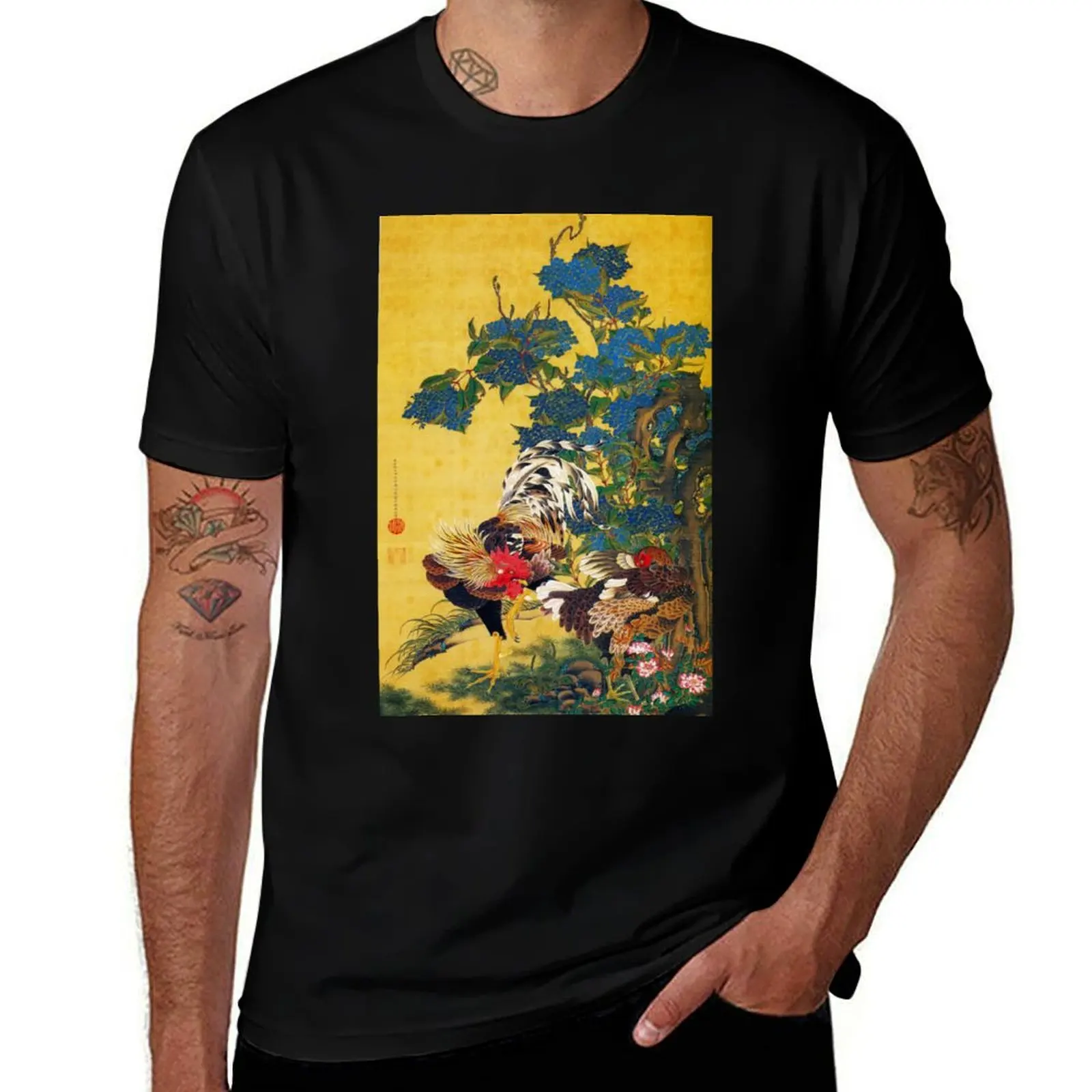 Ito Jakuchu AjisaiSoukei-zu T-Shirt Plus Size Summer Short Sleeve T-Shirt