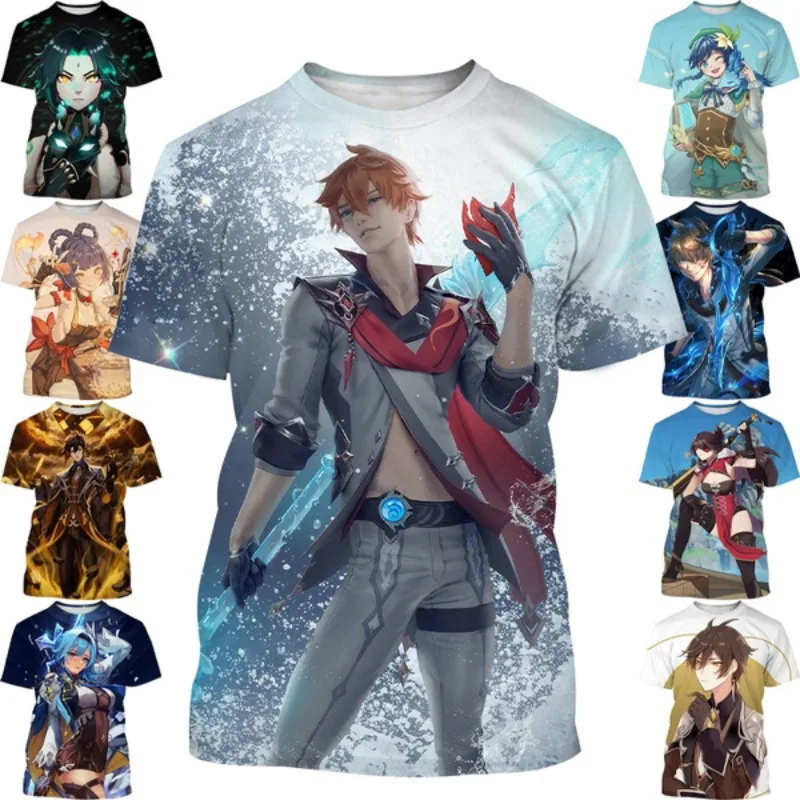 Anime Game Genshin Impact 3d Print Men's Short Sleeve T Shirt Personality Hip Hop Unisex Casual Crew Neck T Shirt Hip Hop Style