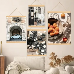 Nordic Retro Architecture Landscape Wood Hanging Scroll Painting Still Life Fruit Flower Painting Europe Picture Wall Art Decor