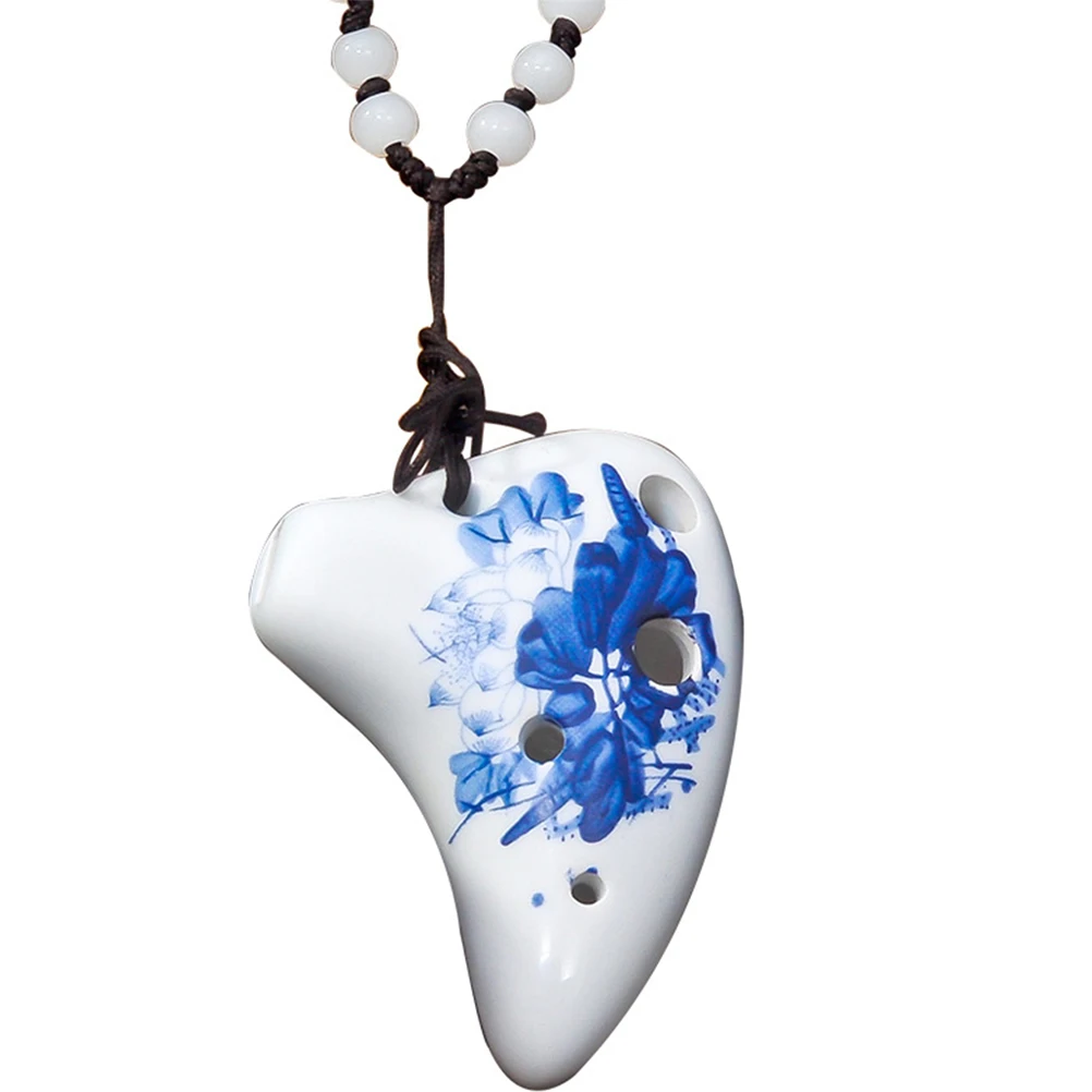 

Ocarina Necklace Portable Small Porcelain Instrument Musical White 6 Holes Travel