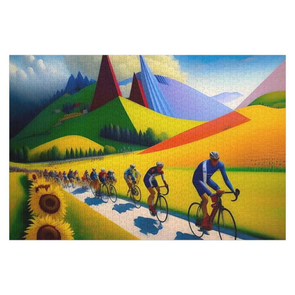 

The climb to the L'Alpe d'Huez; Tour de France bicyclists; bike racing cubism color landscape painting Jigsaw Puzzle