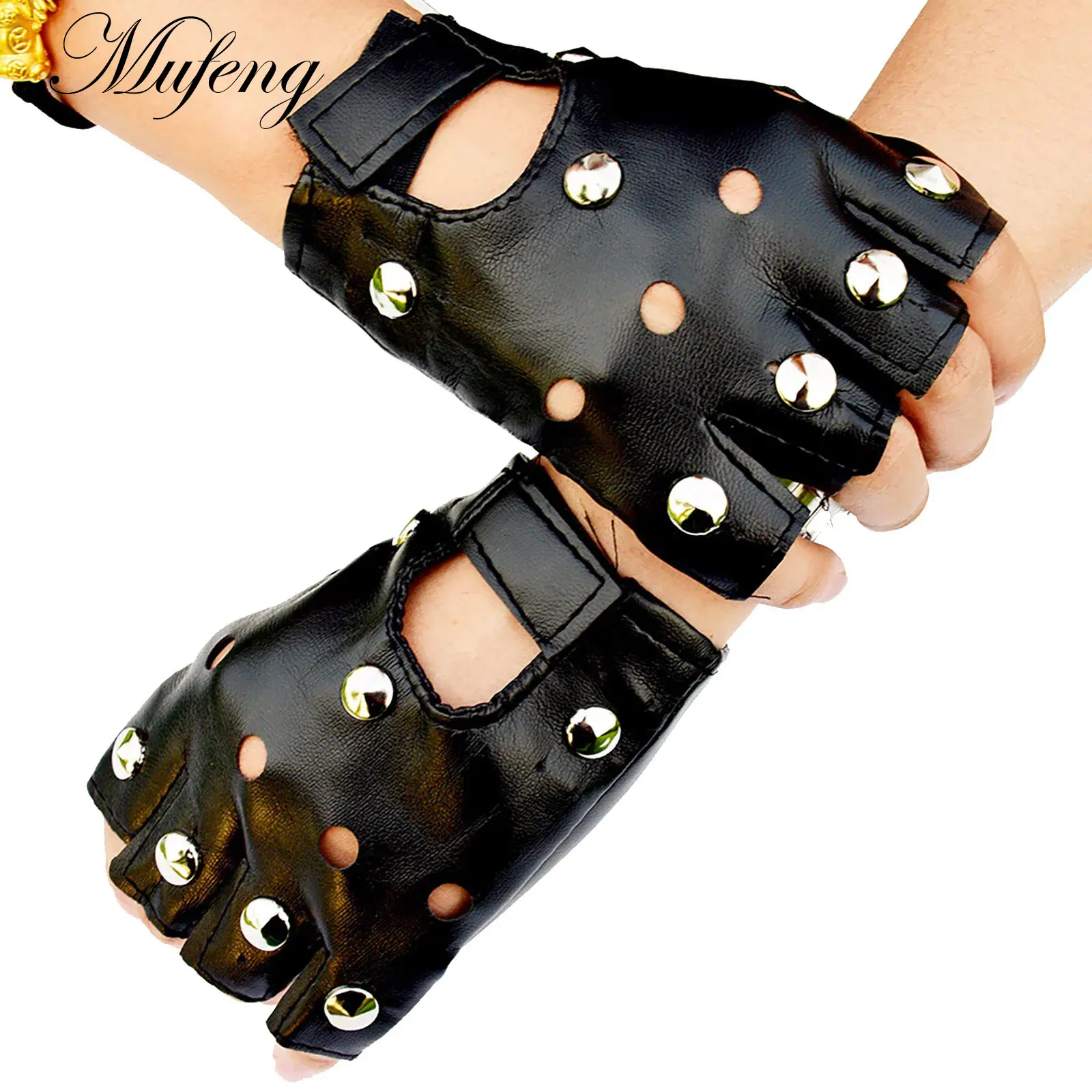 

Y2K Unisex Fingerless PU Leather Gloves Motorcycle Driving Mitten Punk Rivet Disco Dancing Gothic Hiphop Disco Fingerless Gloves