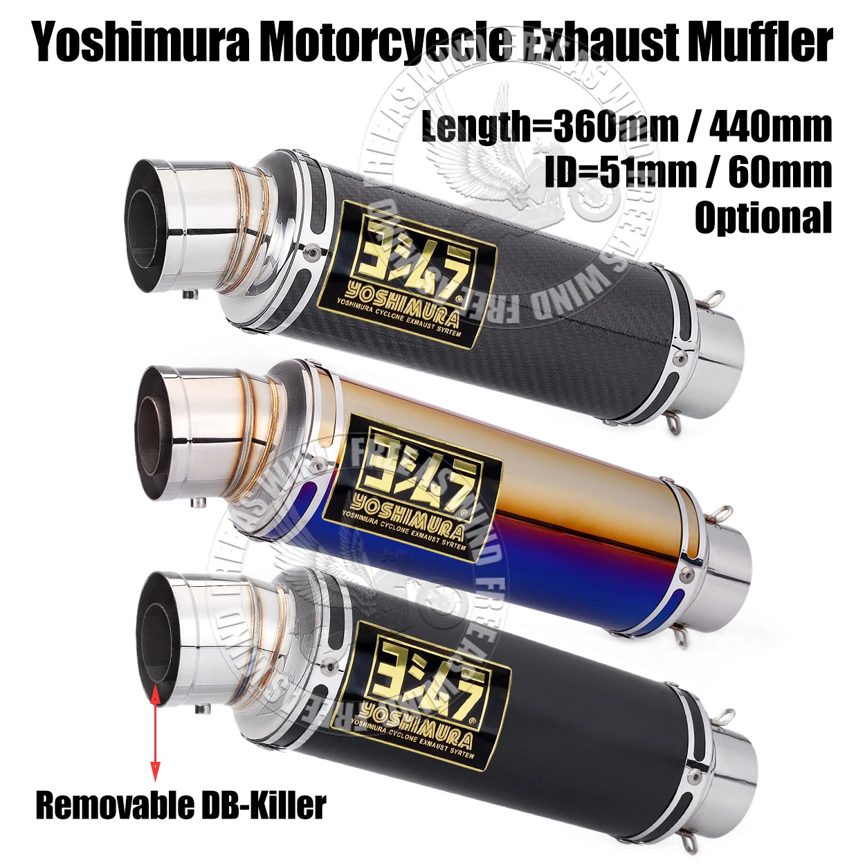

Yoshimura Exhaust Tail Pipe For MT09 CBR500R Z900 CF450NK/SR GSX250R Etc 51mm 60mm Inlet Universal Modified Muffler Escape