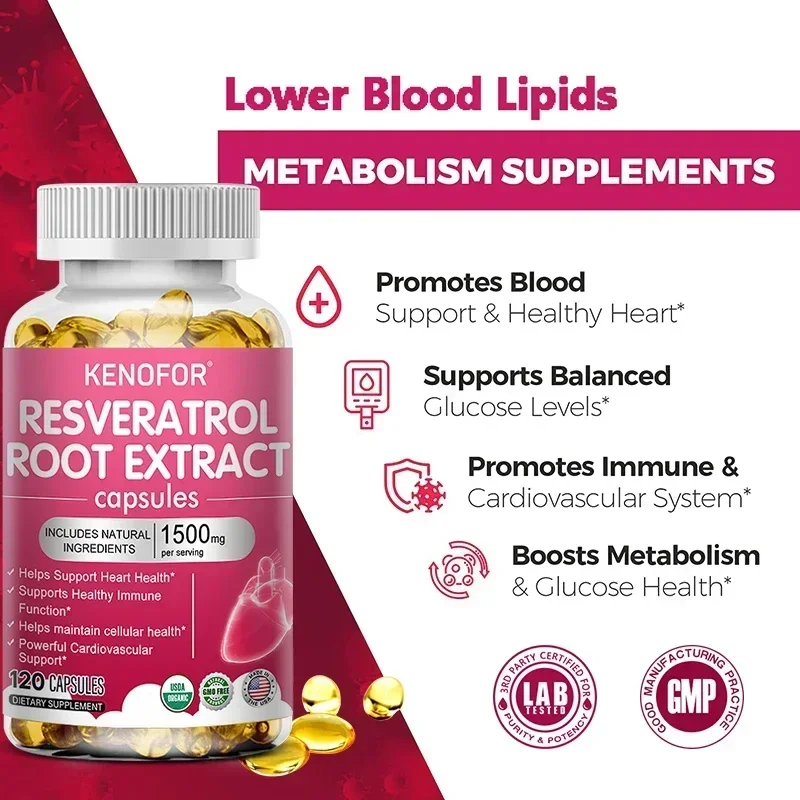 RESVERATROL ROOT , 1500 Mg of Powerful Antioxidants and Trans-resveratrol for Anti-aging, Cardiovascular, Maximum Benefits