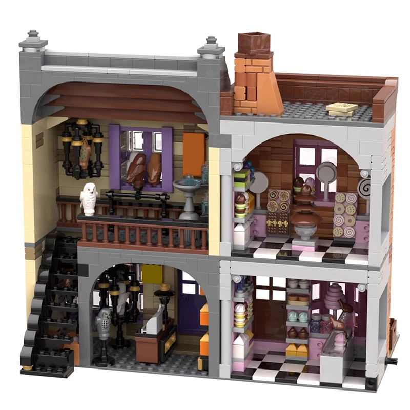 Bricklink Magic Movie Diagon Alley Sweet Shop Apothecary Shop and Eeylops Owl Emporium City House Set Building Blocks Toys Gift