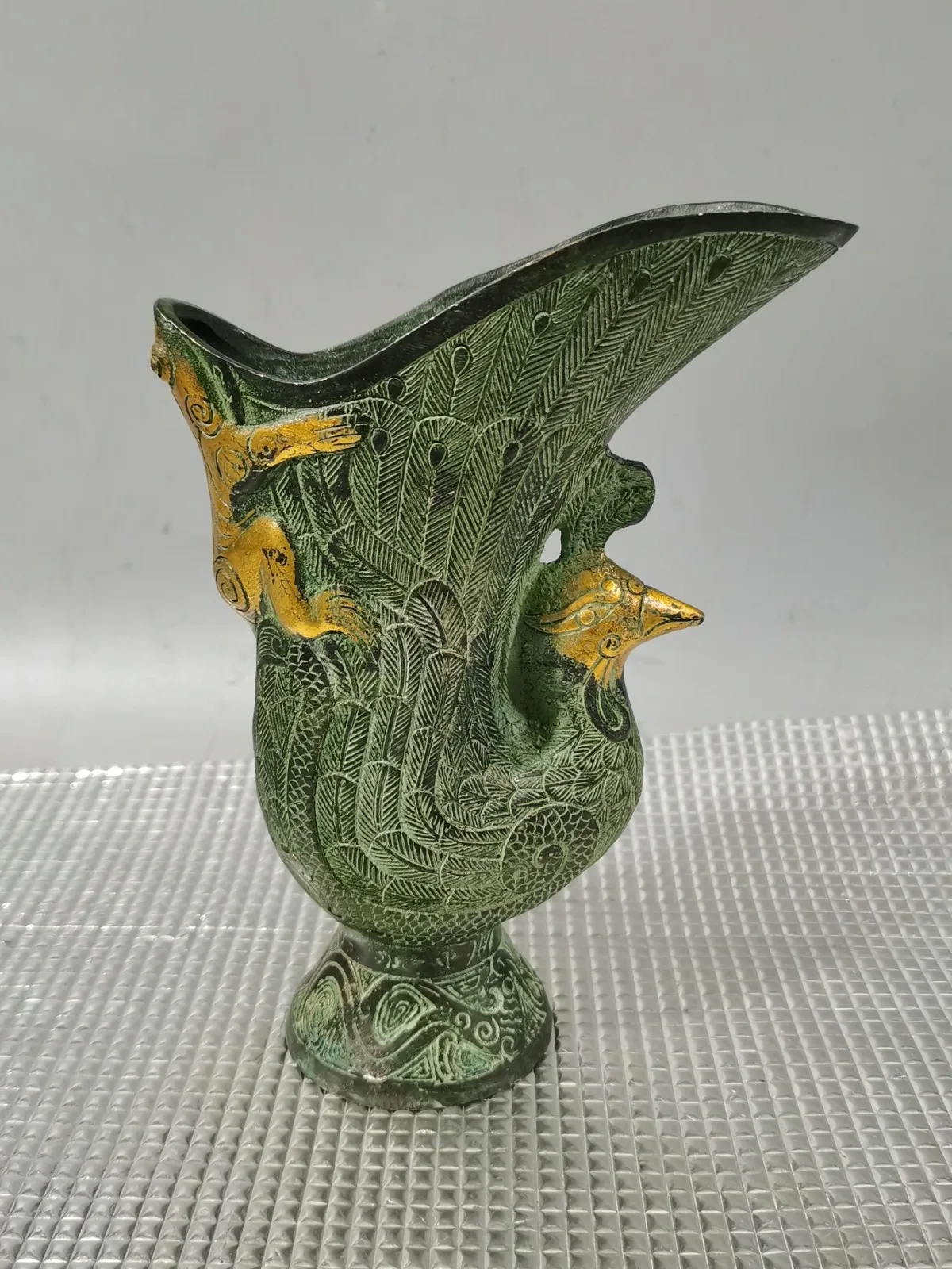 Old Bronze Be unearthed, China From FOLK Collection Copper Gilded phoenix Cup