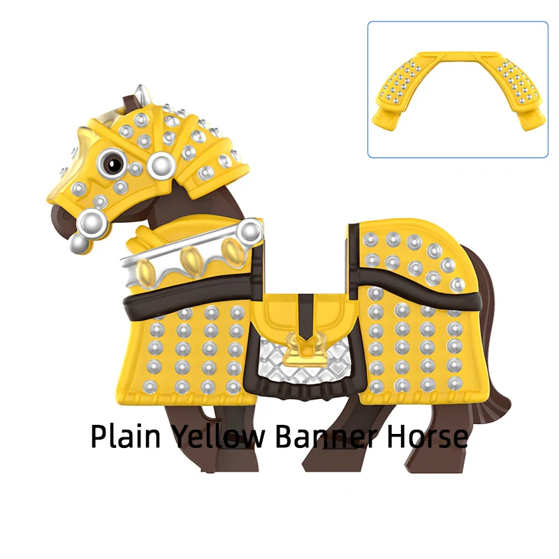 The Plain Bordered White Red Yellow Blue Banner Horse Model Blocks MOC Bricks Set Gifts Toys For Children M126-M133