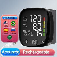 New LED Rechargeable Wrist Blood Pressure Monitor English / Russian / Portuguese / Spanish Voice Broadcast Tonometer BP Monitor